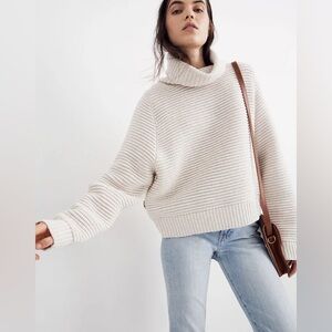 Madewell Cream Cowl Neck Side- Button Sweater